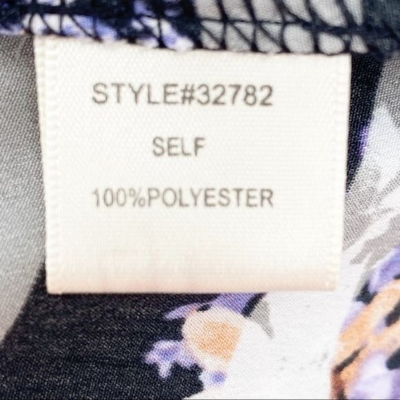 Skies Are Blue Floral Short Sleeve Pullover Blouse Purple Black Gray Striped - Picture 6 of 7